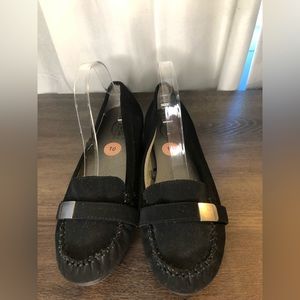 Womens Lifestride Black Faux Leather Suede Comfort Slip On Loafers Size 10